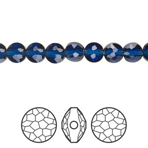 Bead 4pk dark sapphire, Crystal Passions® Regenerated 6mm puffed round 5034