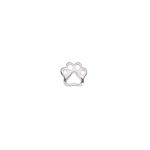 Charm, sterling silver, 8x7mm single-sided open paw print. Sold individually. image number 0