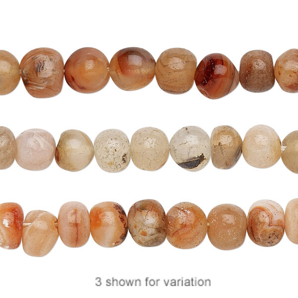 Bead, multi-agate (natural / dyed / heated), small to medium pebble, Mohs hardness 6-1/2 to 7. Sold per 13-inch strand. image number 0