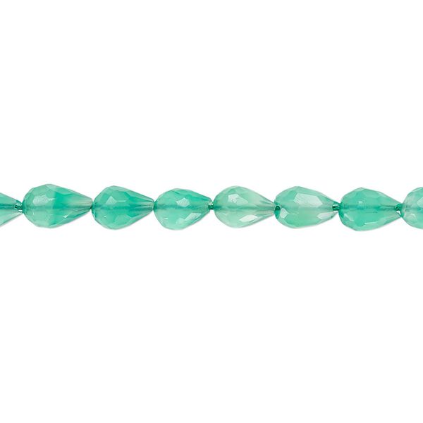 Bead, green onyx (dyed), medium, 6x4mm-7x6mm hand-cut faceted teardrop, B+ grade, Mohs hardness 6-1/2 to 7. Sold per 7-inch strand. image number 0