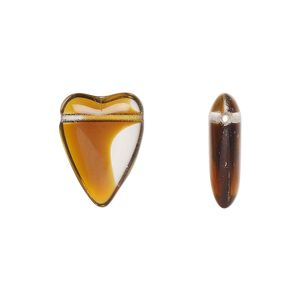 Bead, Czech pressed glass, brown/clear, 18x13mm heart. Sold per 15" to 16" strand.