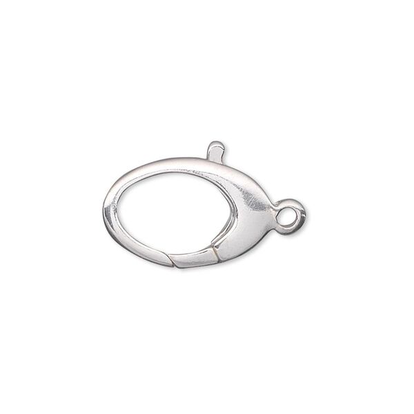 Clasp, lobster claw, sterling silver, 18x11.5mm oval with loop. Sold individually. image number 0