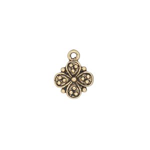 Charm, antique gold-finished "pewter" (zinc-based alloy), 11x11mm single-sided flower. Sold per pkg of 20.