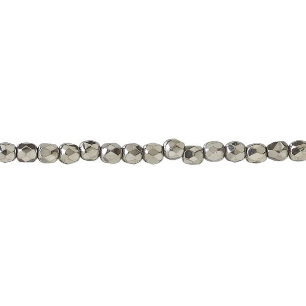 Bead, fire-polished, metallic grey glass, opaque clear, 3mm faceted round. Sold per 1 mass, approximately 1,200 beads. image number 0