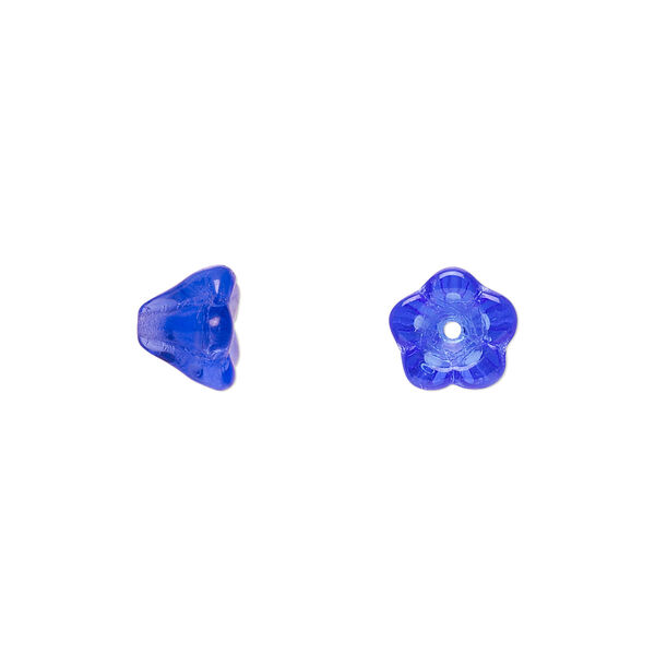 Bead, Czech pressed glass, light cobalt, 8.5x6.5mm flower. Sold per 15-1/2" to 16" strand, approximately 80 beads. image number 0