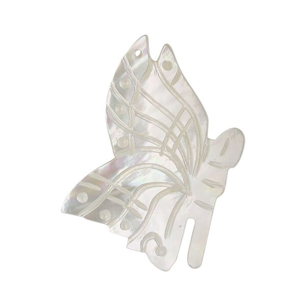 Focal, mother-of-pearl shell (natural), 30x18mm hand-carved butterfly, Mohs hardness 3-1/2. Sold individually. image number 0
