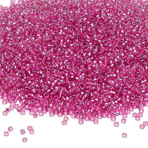 Seed bead, Miyuki, glass, pkg/35g, #15 rocaille, Duracoat® transparent silver-lined pink parfait, (RR-4267).