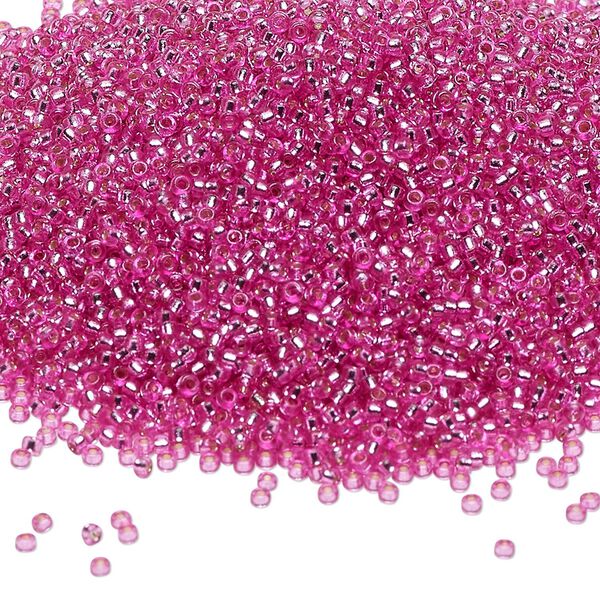 Seed bead, Miyuki, glass, pkg/35g, #15 rocaille, Duracoat® transparent silver-lined pink parfait, (RR-4267). image number 0