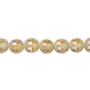 Bead 1pk 96 facets translucent golden champagne AB half-matte, Celestial Crystal® 8mm round 8 inch