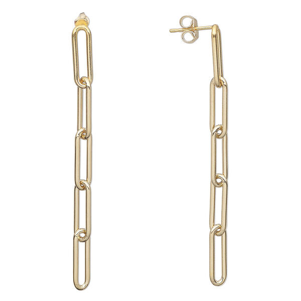 Earstud, 14Kt gold-filled, 55x4mm with 5-link paperclip chain. Sold per pair. image number 0