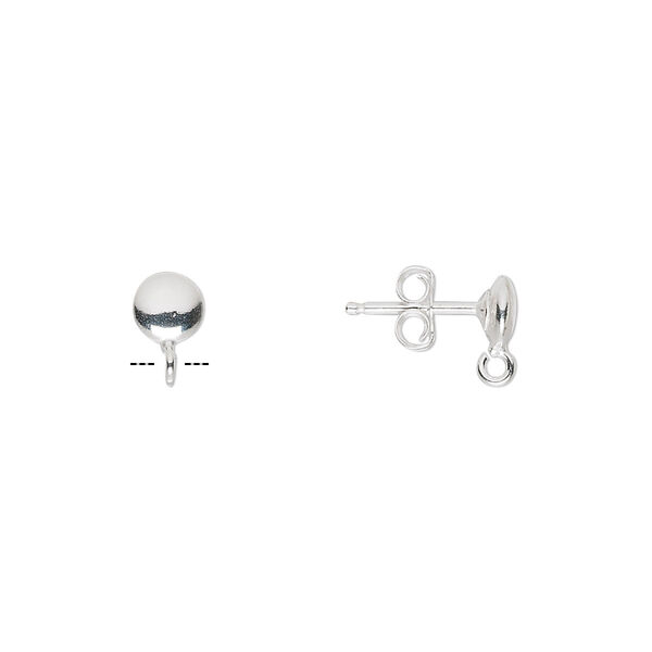 Earstud, sterling silver, 5mm saucer with open loop. Sold per pair. image number 0
