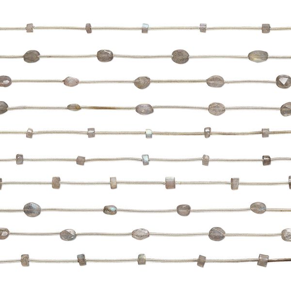 Labradorite 1pkg10, hand-cut faceted puffed heishi / oval bead natural 6 inch 5x3mm / 7x5mm image number 0