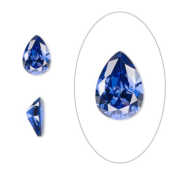Gem, cubic zirconia, spinel blue, 10x7mm faceted pear, Mohs hardness 8-1/2. Sold individually. image number 0