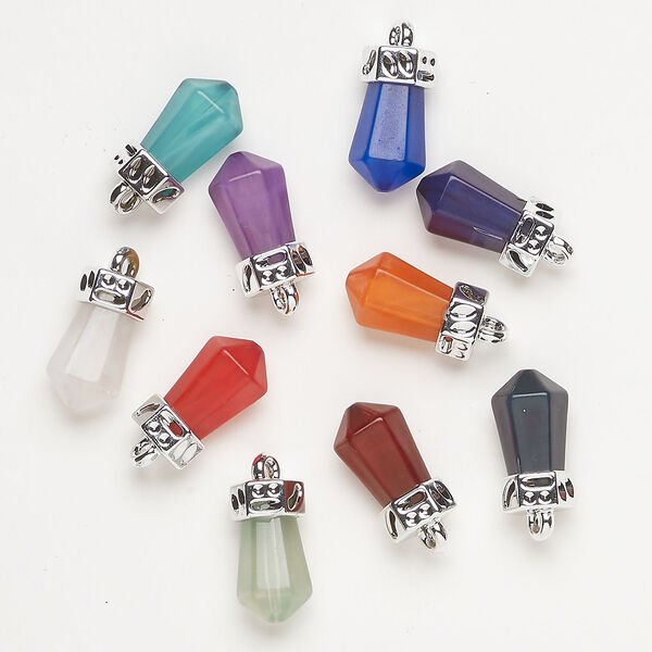 Drop 1pkg10, silver-finished copper and CCB / acrylic, mixed colors, 24x12mm 6-sided point. image number 0