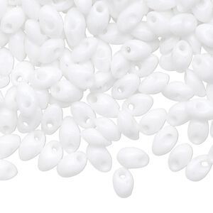 Seed bead, Miyuki, glass, pkg/10g, 7x4mm long magatama, opaque white (LMA-402).