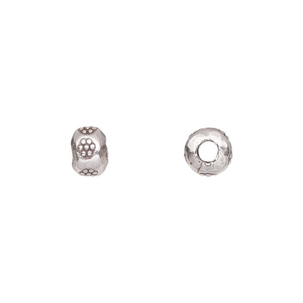 Bead, Hill Tribes, antiqued sterling silver, 7x5mm rondelle with flower design. Sold per pkg of 2. image number 0