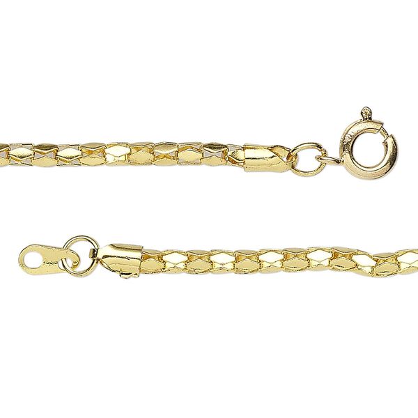 Chain, gold-plated steel, 2.4mm diamond, 18 inches with springring clasp. Sold per pkg of 10. image number 0