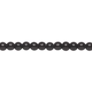 Bead, glass, black, 4mm round. Sold per 36-inch strand.