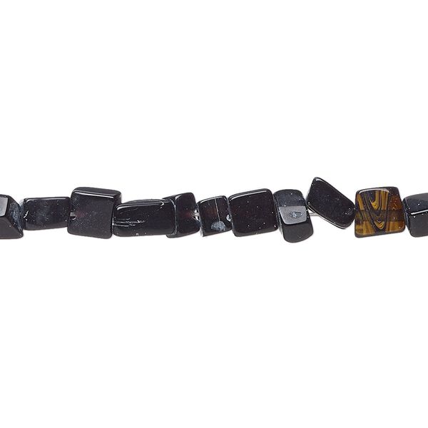 Bead, glass, opaque black, small chip and small to medium pebble. Sold per 15-inch strand. image number 0