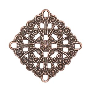 Focal, antique copper-plated brass, 34mm filigree square. Sold per pkg of 10.