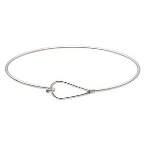 Bracelet, bangle, stainless steel, 10mm wide teardrop, 8 inches with hook-and-eye clasp. Sold individually.