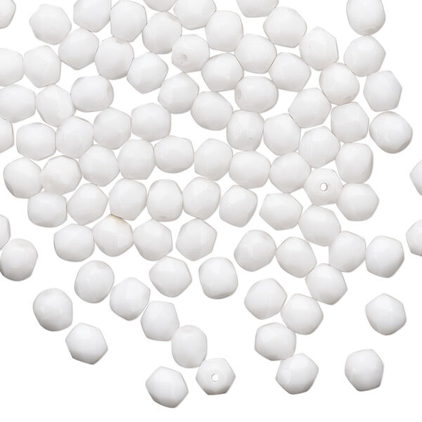 Bead, Czech fire-polished glass, opaque white, 4mm faceted round. Sold per 15-1/2" to 16" strand, approximately 100 beads. image number 0