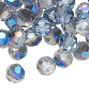 Bead, glass, translucent crystal light blue, 10mm faceted round. Sold per pkg of 48.