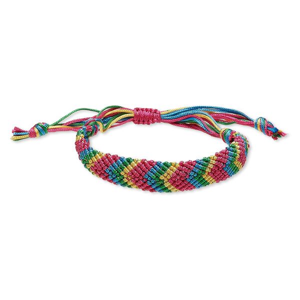Bracelet, macramé, nylon, multicolored, 15mm wide with chevron design, adjustable from 5-1/2 to 9-1/2 inches with macramé knot closure. Sold individually. image number 0