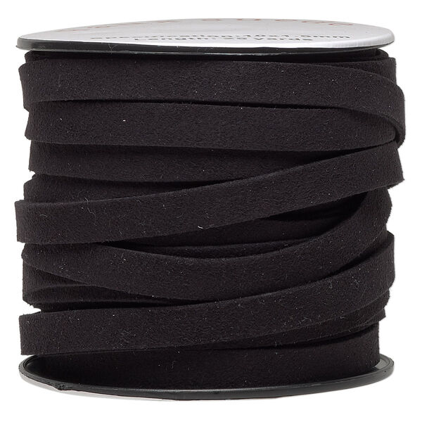 Cord, faux suede, black, 10mm flat. Sold per pkg of 3 yards. image number 0