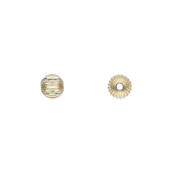 Bead, 14Kt gold-filled, 6mm corrugated round. Sold per pkg of 20. image number 0