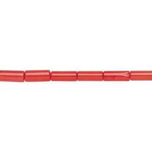 Bead, coral (dyed), red, 6x3mm hand-cut round tube, Mohs hardness 3-1/2 to 4. Sold per 15-1/2" to 16" strand.