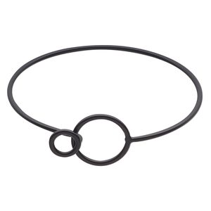 Bracelet, bangle, black-finished brass, 2mm wide, 7 inches with 20.5mm open circle and hook closure. Sold individually.