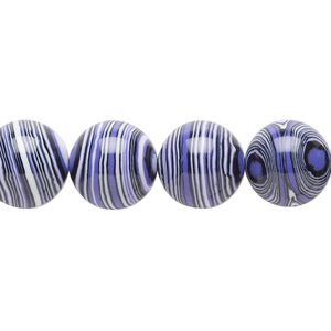 Bead, resin, black / white / purple, 12mm round. Sold per 15" to 16" strand.