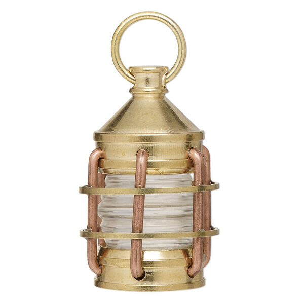 Focal, brass / copper / glass, clear, 37x24mm 3D lantern. Sold individually. image number 0