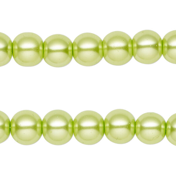 Bead, glass pearl, yellow-green, 8mm round. Sold per pkg of (2) 15-inch strands, approximately 100 beads. image number 0