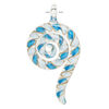 Focal, lampworked glass 1pkg1, translucent and transparent aqua / white / clear with copper-colored glitter, 3x1.5 inch swirl. image number 1