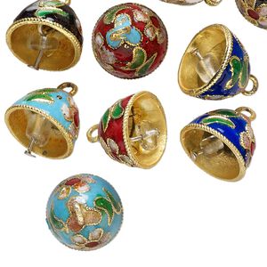 Bell, cloisonné, copper and enamel, multicolored, 12x10mm bell. Sold per pkg of 10.