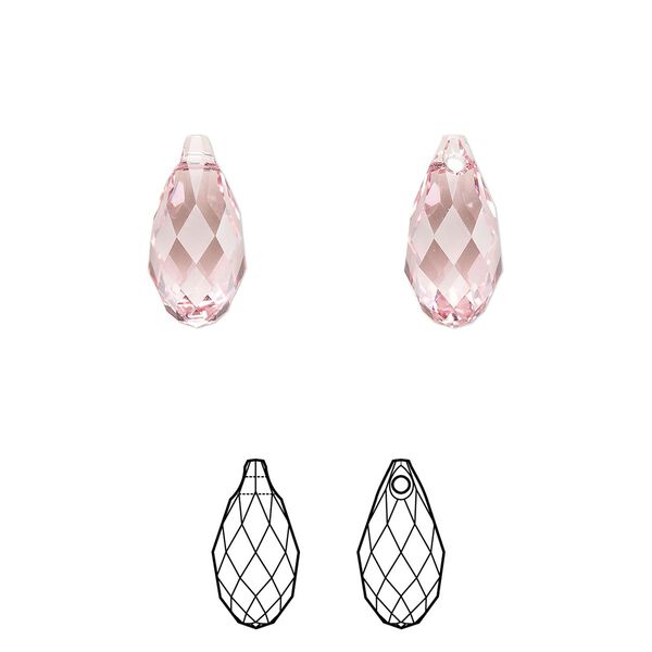 Briolette 2pk light rose, Crystal Passions® 13x6.5mm pendant drop 6010 image number 0
