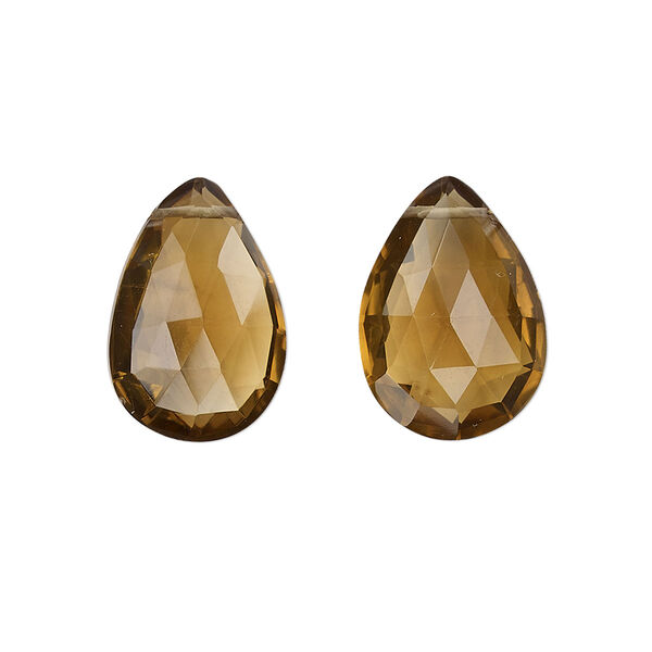 Bead, golden quartz (heated), 18x13mm hand-cut top-drilled faceted puffed teardrop, A- grade, Mohs hardness 7. Sold per pkg of 2. image number 0