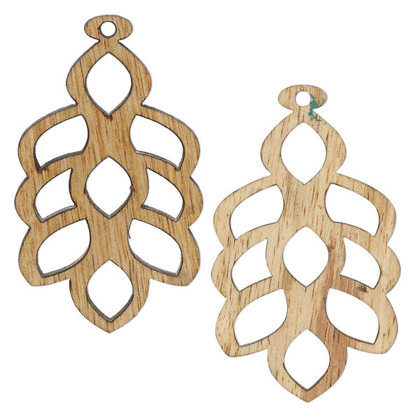 Focal, mango wood (coated), 58.5 x 37.5mm double-sided laser-cut leaf with cutouts. Sold per pkg of 2. image number 0