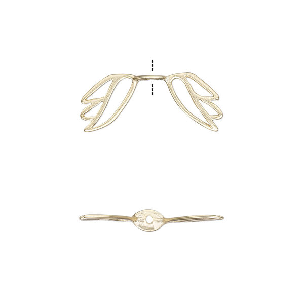 Bead, Amoracast®, satin-finished "vermeil," 21x8mm angel wing with cutout design. Sold individually. image number 0