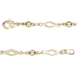 Chain 1pkg1 diamond, 4mm open / 3.5mm ball / lobster claw clasp, gold-finished brass 24 inch