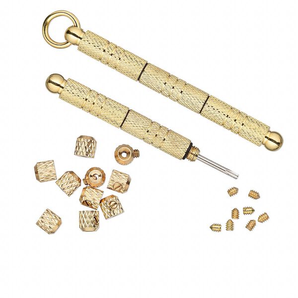 Screwdriver, Screw-Tite Crimps™, gold-plated brass, 59mm with 10 crimps and 6 screws. Sold per set. image number 0
