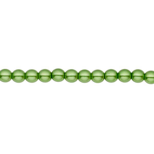 Bead, Czech pearl-coated glass druk, opaque green, 4mm round. Sold per 15-1/2" to 16" strand. image number 0