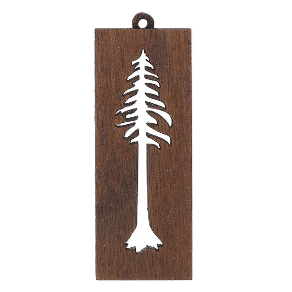 Focal, black walnut (natural), 47x18mm single-sided laser-cut rectangle with cutout tree. Sold individually. image number 0