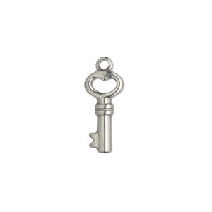 Charm, stainless steel, 17x8mm 3D key. Sold per pkg of 2.