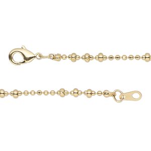 Chain 1pkg1 ball, 1.5mm faceted / 2.8x1.5mm crimped rondelle / lobster claw clasp, gold-finished brass 18 inch