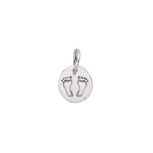 Charm, antiqued sterling silver, 11x10mm single-sided oval with foot prints. Sold individually.