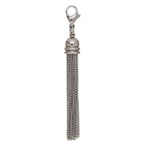 Tassel, stainless steel, 2-3/4 inches with 5mm jump ring and lobster claw clasp. Sold individually.