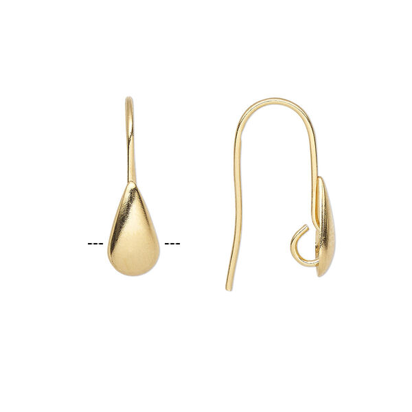 Ear wire, gold-plated brass, 20mm fishhook with 9x5mm teardrop and hidden open loop, 22 gauge. Sold per pkg of 50 pairs. image number 0
